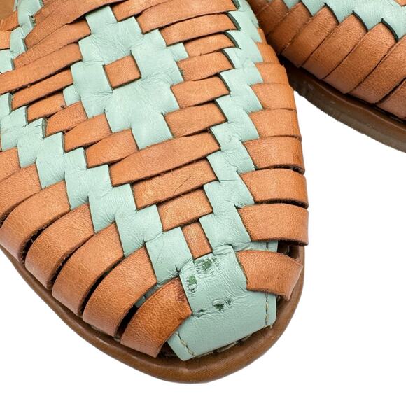 Broken Boots Western Wear Huaraches Turquoise Brown Leather Slip On Moccasins - Picture 9 of 11